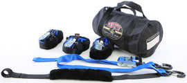 Blue Powertye Fat Strap Trailer Kit with 1.5-inch width and 6.5-foot length for secure load transportation.