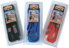 Red Powertye Tie-Down Assist 1-inch strap set, two-pack, designed to help secure loads during transport.