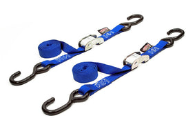 Powertye tie-down cam S-hook pair in blue, 1 inch by 5.5 feet, used for securing cargo or equipment.
