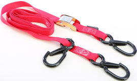 Powertye watercraft tie-down cam sec hook in red, 1 inch by 8 feet, used for securing watercraft and watercraft accessories.