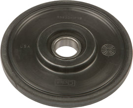 Black PPD Idler Wheel, 5.63-inch diameter with 25mm axle, designed for industrial machinery and equipment.