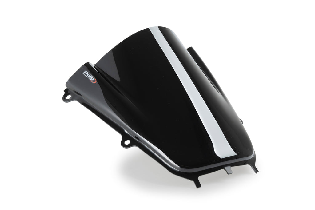 Black Z Racing windshield for Yamaha motorcycle by PUIG, showcasing sleek aerodynamic design and mounting points.
