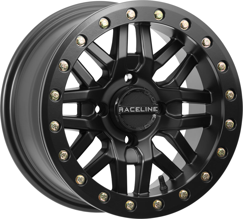 Raceline Ryno BDLK Wheel 14x7 inches black alloy wheel with 4/156 bolt pattern and +10mm offset, model 570-1602.