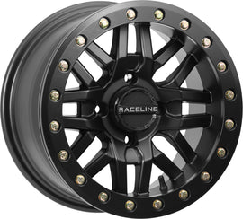 Raceline Ryno BDLK Wheel 14x7 inches black alloy wheel with 4/156 bolt pattern and +10mm offset, model 570-1602.