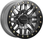 Raceline Ryno Bdlk 15x10-inch gunmetal wheel with 4/137 bolt pattern and 5+5 offset, for off-road or truck vehicles.