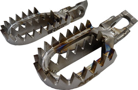 Titanium Beta foot pegs from RAPTOR for motorcycle foot controls, featuring durable metallic construction and a sleek design.