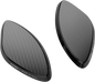 Pair of black RIZOMA mirror block-off plates, motorcycle accessories, with a sleek design and durable finish.