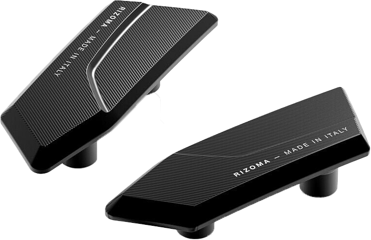 Pair of black RIZOMA mirror block-off plates for BMW, designed as accessories, with the product code 58-BS561B.