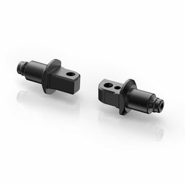 RIZOMA passenger footpeg mount kit in black, designed for motorcycle footpeg installation, shown on a motorcycle.