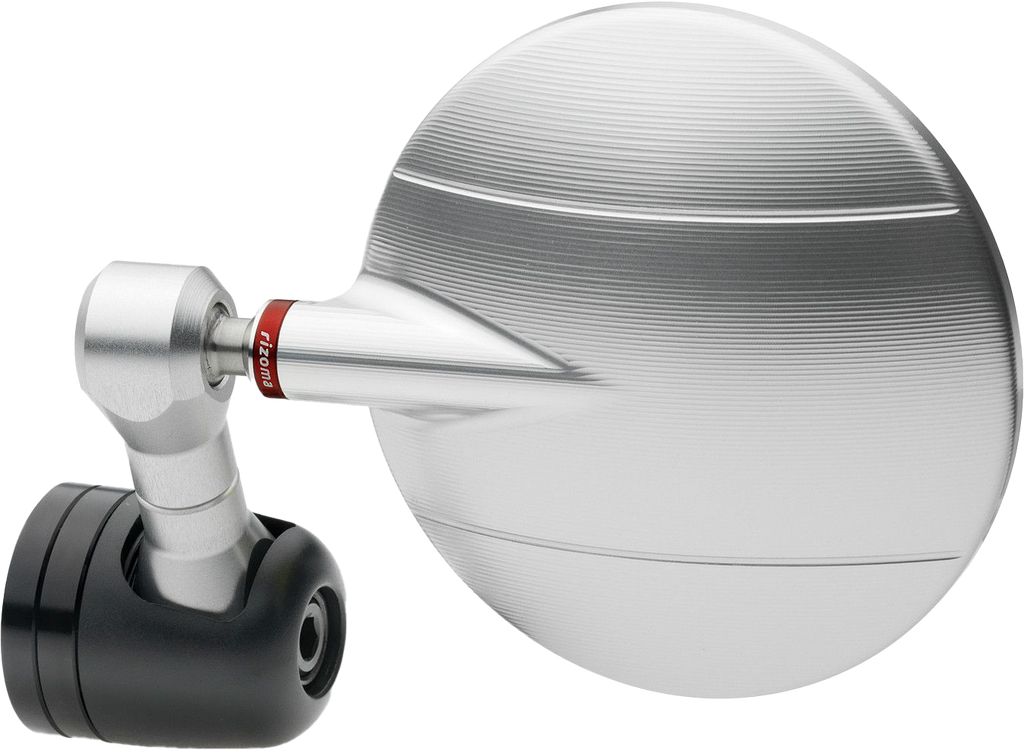 RIZOMA Spy-R 80mm silver motorcycle mirror with sleek design, featuring a round reflective surface for enhanced rear visibility