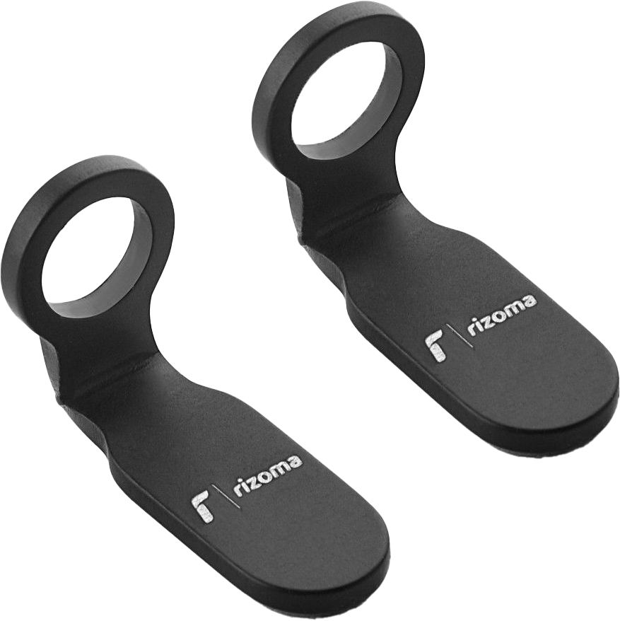 Pair of black Rizoma turn signal mounting kits with light units, designed for easy installation on motorcycles.