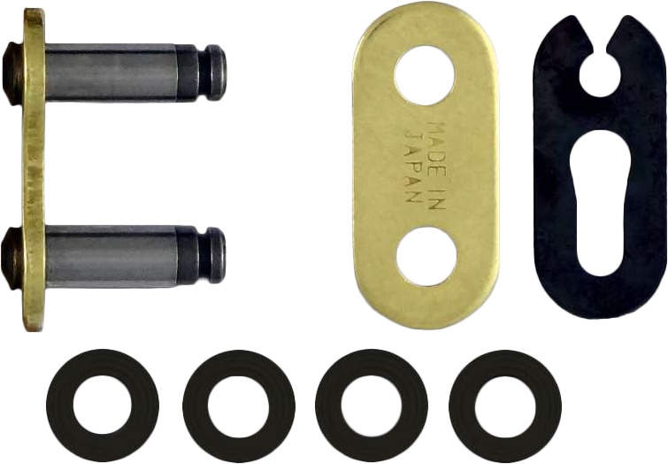 RK EXCEL Master Link GB520MXU Clip Gold chain showing the shiny gold finish and detailed link design.