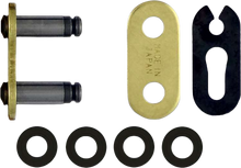Load image into Gallery viewer, RK EXCEL Master Link GB520MXU Clip Gold chain showing the shiny gold finish and detailed link design.