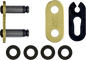 RK EXCEL Master Link GB520MXU Clip Gold chain showing the shiny gold finish and detailed link design.