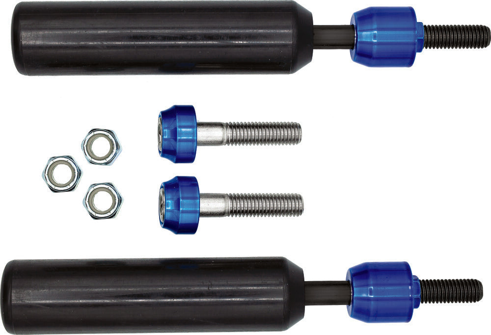 Black Santoro Fabworx frame sliders for Harley Davidson Dyna 2009-2017, mounted on the motorcycle frame.