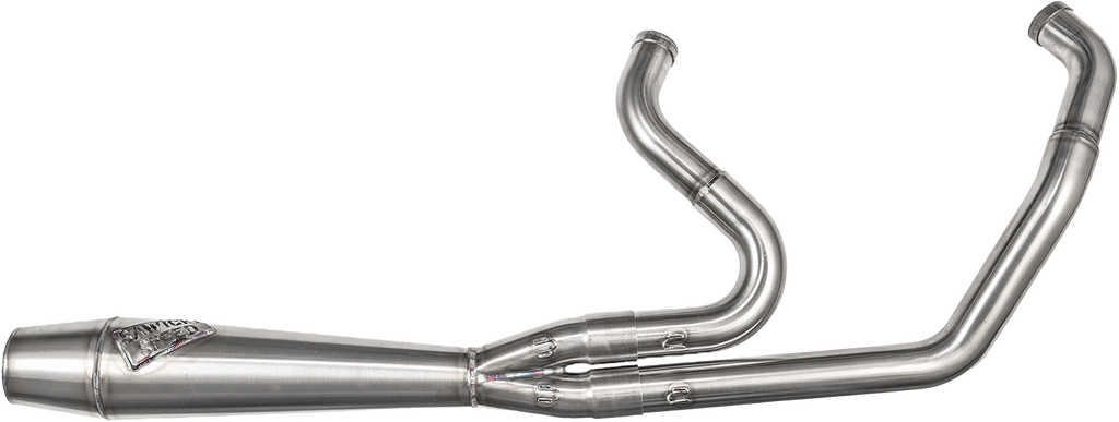 SAWICKI 2-in-1 M8 Softail Cannon brushed stainless steel exhaust system with sleek design and durable construction.