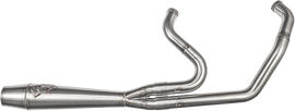 SAWICKI 2-in-1 M8 Softail Cannon brushed stainless steel exhaust system with sleek design and durable construction.