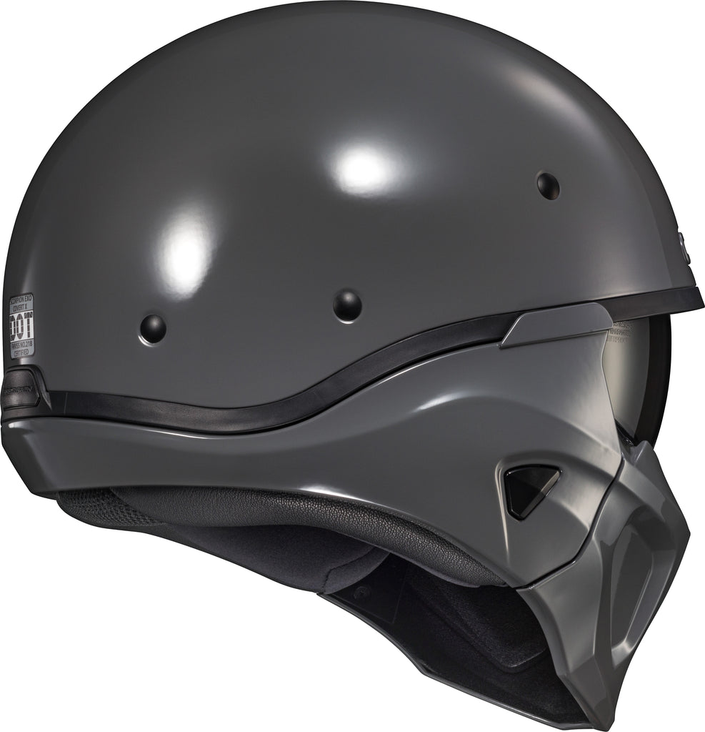 SCORPION EXO Covert X open face helmet in cement grey, large size, showing the helmet's sleek design and matte finish.