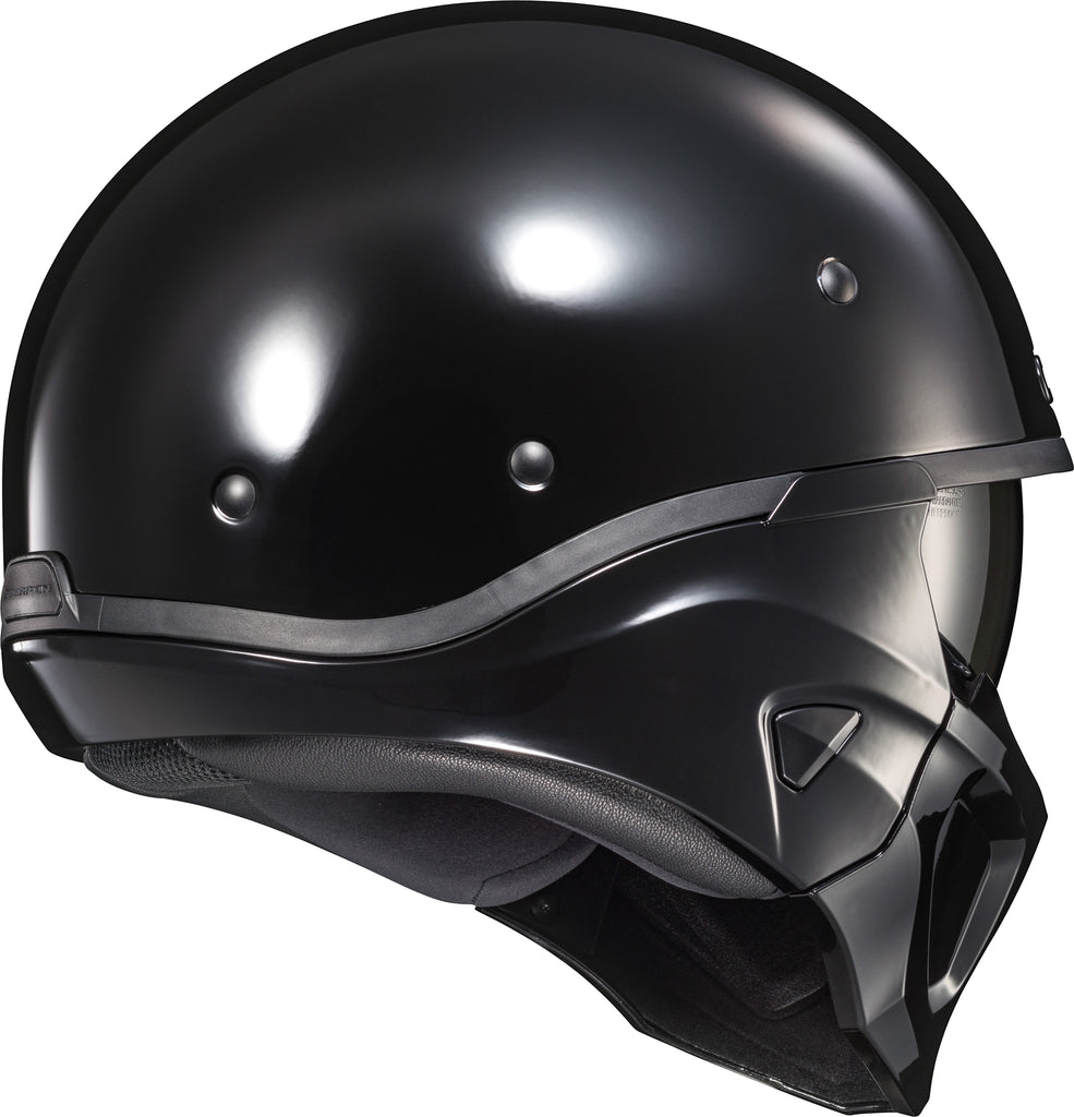 SCORPION EXO Covert X open face helmet in glossy black, small size, featuring a sleek design and secure fit.