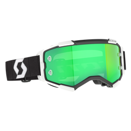 SCOTT Fury Goggle in black, white, green, and crimson with clear lens, designed for eyewear performance and protection.