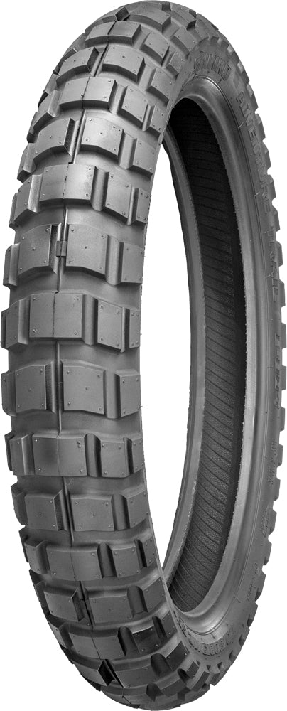 Shinko 804 Dual Sport Front Tire 110/80B19 for off-road riding, featuring durable tread for versatile terrain.