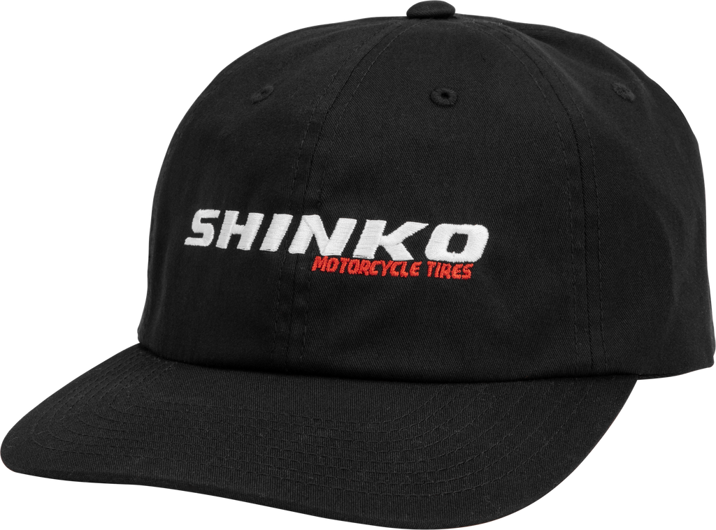 Shinko black dad hat with adjustable strap, casual unstructured style, featuring the Shinko brand logo on the front.