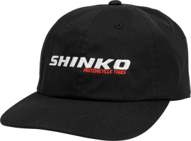 Shinko black dad hat with adjustable strap, casual unstructured style, featuring the Shinko brand logo on the front.