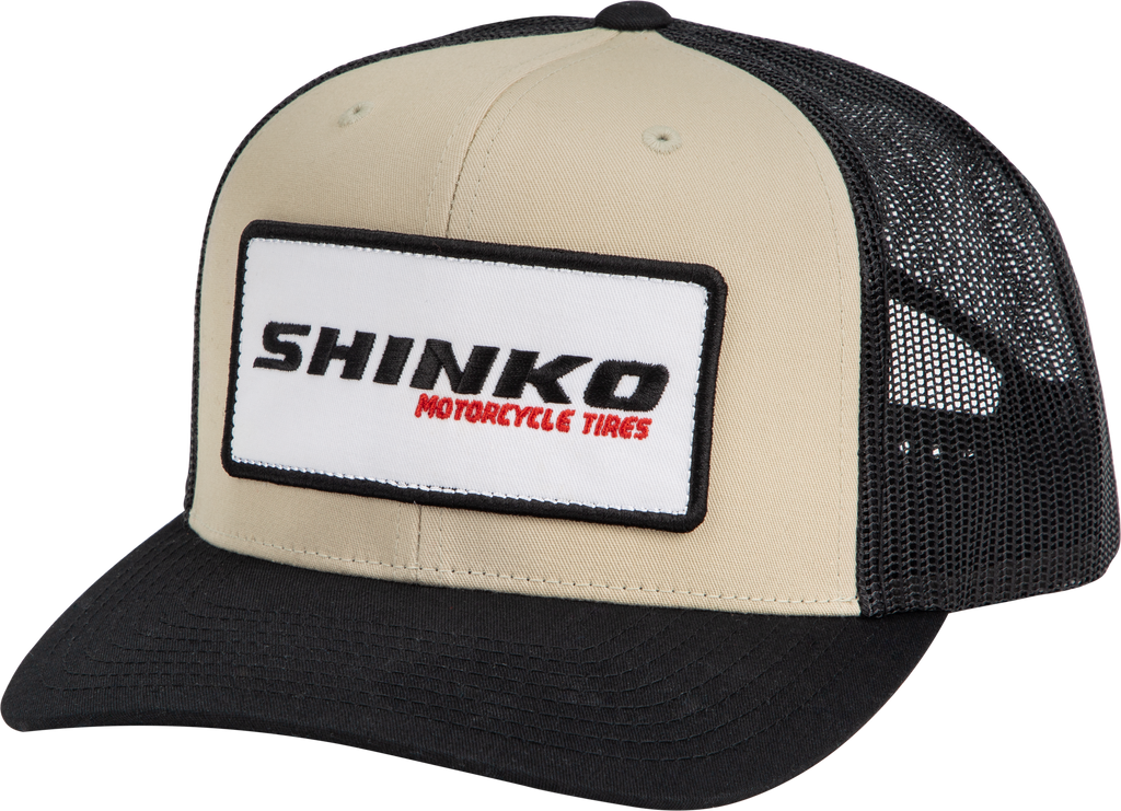 Shinko Snapback Hat in black and natural colors, featuring a structured design and adjustable strap, stylish headwear accessory.