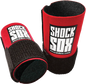 Red Shock Sox 4-inch conventional forks for bicycles, featuring durable construction and vibrant color, designed for bike suspension systems.