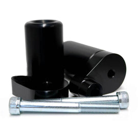 Black Shogun body frame sliders for motorcycle protection, shown mounted on a bike in the image.