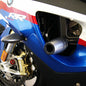 Black SHOGUN Frame Sliders for motorcycle body protection, designed without cutouts for durability and style.