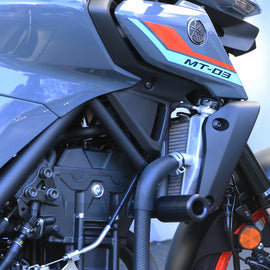Black SHOGUN Frame Sliders for motorcycle body protection, designed without cutouts for enhanced durability and style.