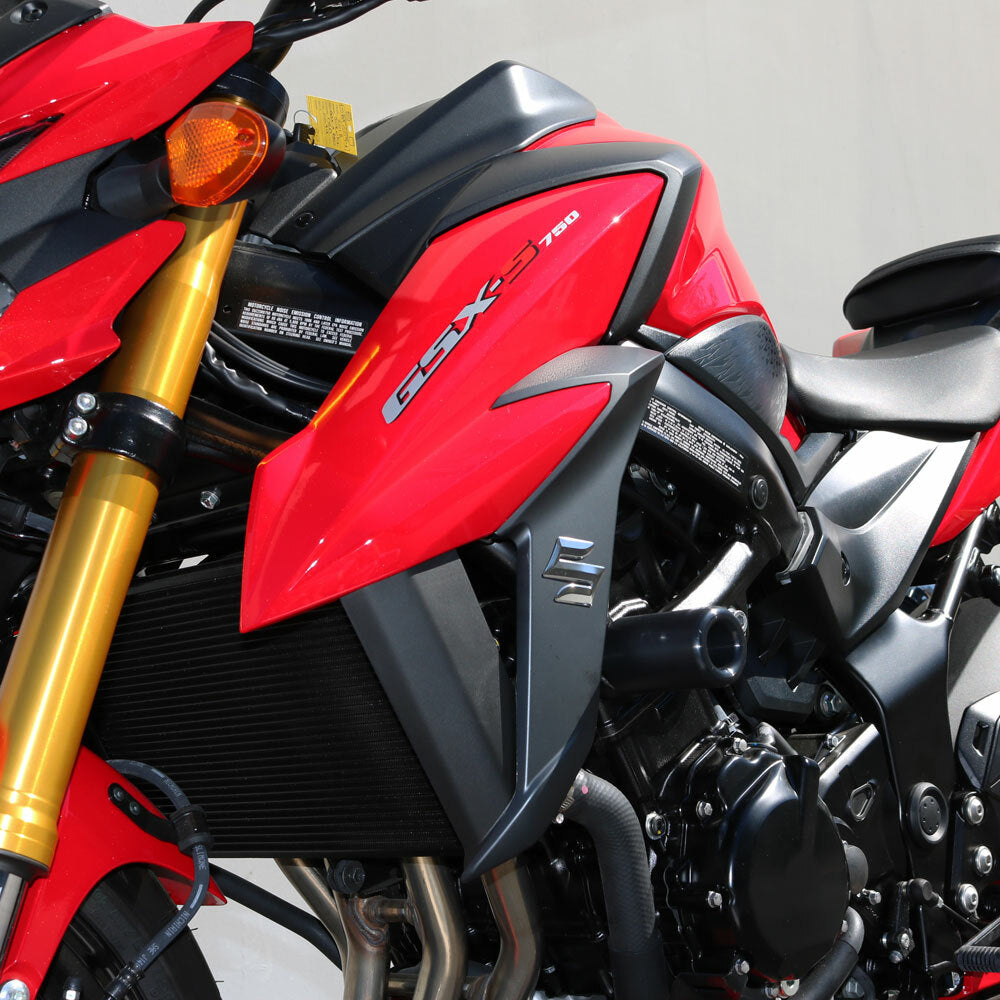 Black Shogun Body Frame Sliders for motorcycles, no cut design, providing protection and stability during rides.