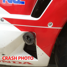Load image into Gallery viewer, Shogun black frame sliders for motorcycle body protection, no cut design, durable plastic construction, mounted on bike frame.