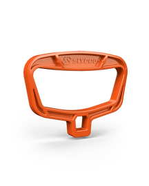 Orange Slydog pull handle with black grip, designed for easy gripping and sturdy control, branded Slydog.