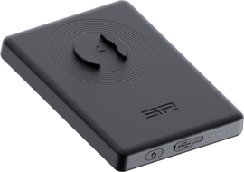 Black SP CONNECT Wireless Powerbank SPC+ designed accessories, showing the compact, portable power bank with charging ports.