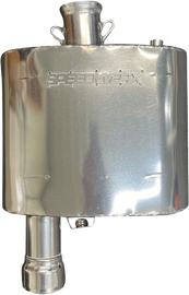 Speedwerx lightweight muffler for AC 858 exhaust system, showcasing the compact and durable design of this motorcycle exhaust component.