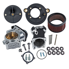 S&S Cycle 68mm induction kit for M8 Harley Davidson motorcycle, air fuel system with metal components and branding details.