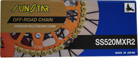 Sunstar Chain MXR2 non-sealed 520x120gld/gld bicycle chain with gold finish, close-up view of the chain links.