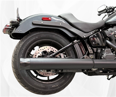 Chrome TAB PERFORMANCE Zombie slip-on muffler exhaust for Harley Softails 2025-2026, with round tip design.