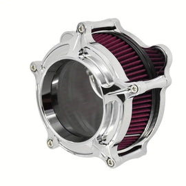 Chrome Clarity Air Filter Kit by TEMU for Harley Twin Cams 99-17, showing a chrome air filter with intricate design and mounting hardware.