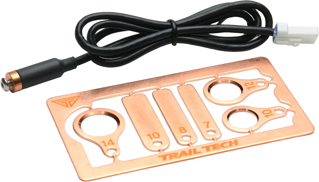 Universal TTO temperature meter from TRAIL TECH for electrical systems, showing digital display and wiring connections.