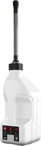 White TUFF JUG 2.5-gallon utility container with autostop spout for easy pouring and secure storage.