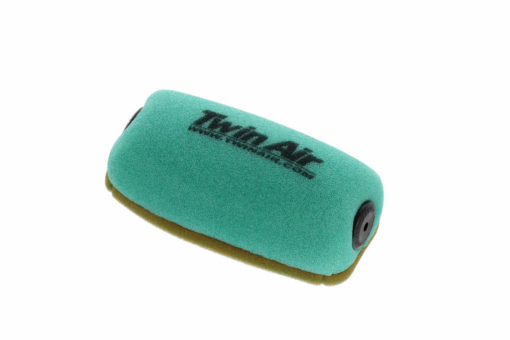 Twin Air pre-oiled air filter for KTM, Husqvarna, and Gas Gas motorcycles, showing the filter's pleated design and branding.