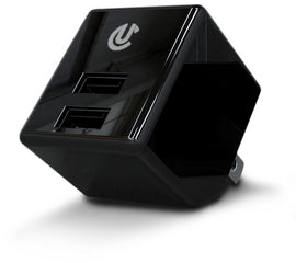 UClear Dual Port AC/USB Charge Adapter for audio, visual, and communication devices, with two charging ports.