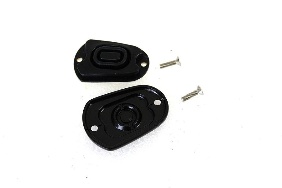 V-TWIN rear brake master cylinder cover in black, designed for motorcycle braking systems, featuring a sleek, durable finish.
