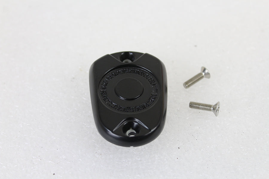Black V-Twin rear brake master cylinder cover for motorcycle, with detailed finish and branding visible.