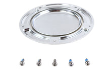 Load image into Gallery viewer, Chrome V-Twin 5-hole derby cover for drive line motorcycles, showcasing a polished, reflective finish with intricate design details.