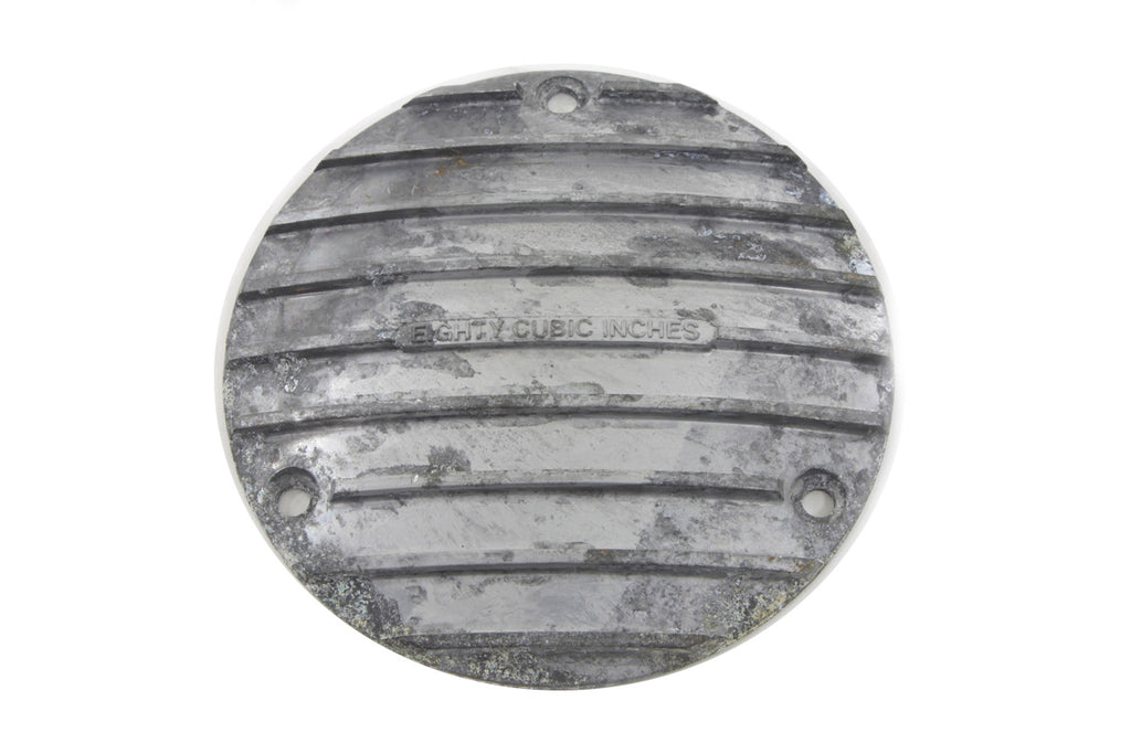 V-Twin 80 Natural Alloy Derby Cover for drive line, showcasing a sleek, durable motorcycle derby cover in natural alloy finish.