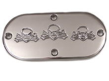 Load image into Gallery viewer, Chrome V-Twin Bonehead Skull Inspection Cover for drive line, featuring a detailed skull design on a polished finish.